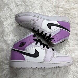 Nike Air Jordan 1  7 Mid Barely Grape Black White Shoes GS DQ8423-501 Size 7Y